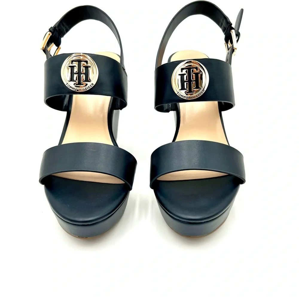💕SALE 💕 New Womens Tommy Hilfiger Blue Wedge High Heel Sandal - Picture 6 of 9